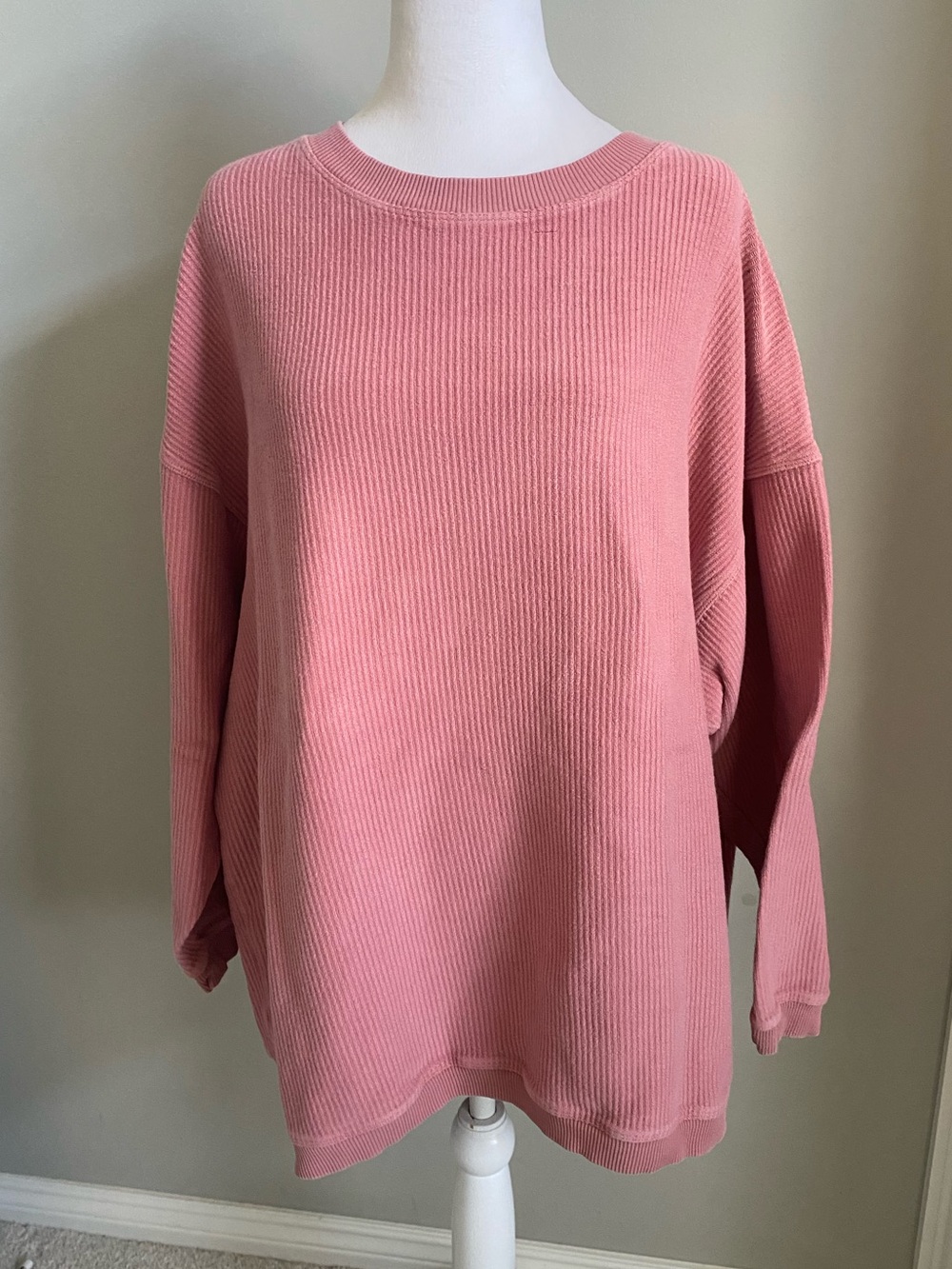 aerie Oversized Ribbed Crewneck Sweater in Dusty Pink Light Orange